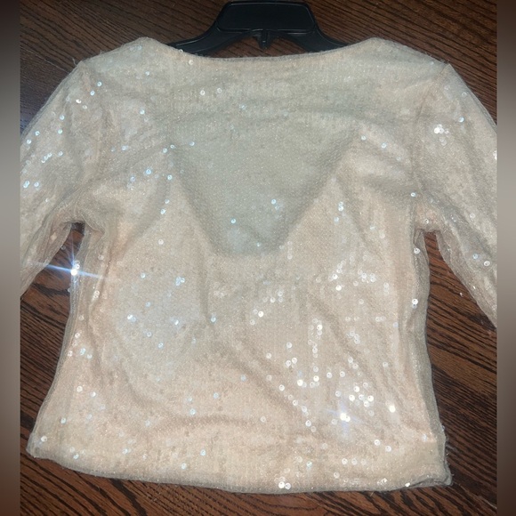 Elodie Sequin Tie Front Top In Taupe - Picture 7 of 9